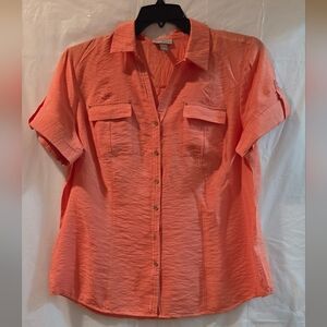 Roz & Ali Coral Button-Front Short Sleeve Shirt